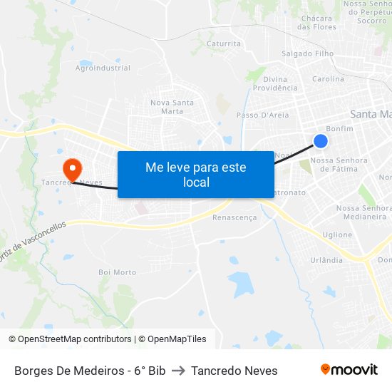 Borges De Medeiros - 6° Bib to Tancredo Neves map
