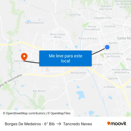 Borges De Medeiros - 6° Bib to Tancredo Neves map