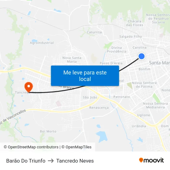 Barão Do Triunfo to Tancredo Neves map