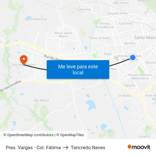 Pres. Vargas - Col. Fátima to Tancredo Neves map