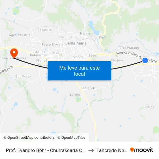 Pref. Evandro Behr - Churrascaria Camobi to Tancredo Neves map