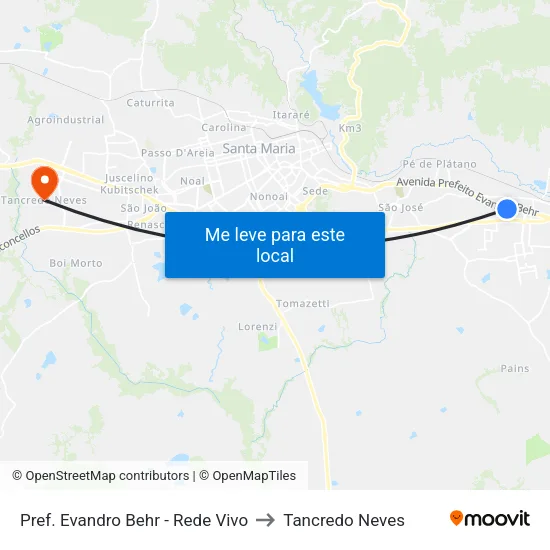 Pref. Evandro Behr - Rede Vivo to Tancredo Neves map