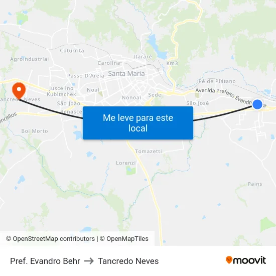 Pref. Evandro Behr to Tancredo Neves map