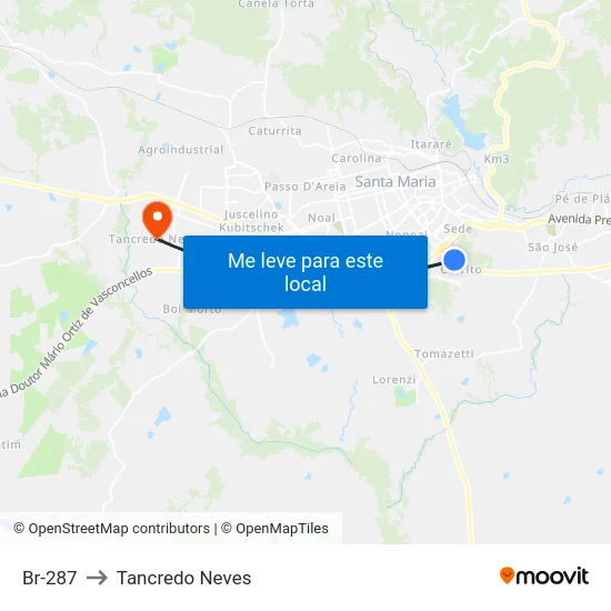 Br-287 to Tancredo Neves map