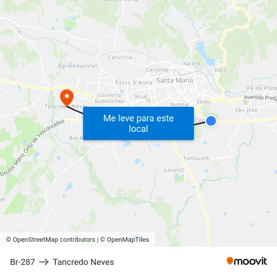 Br-287 to Tancredo Neves map