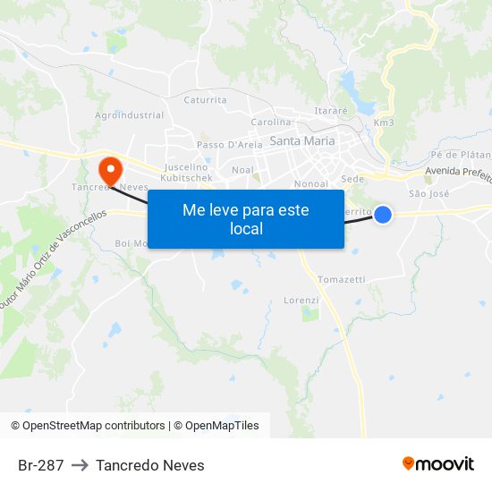 Br-287 to Tancredo Neves map