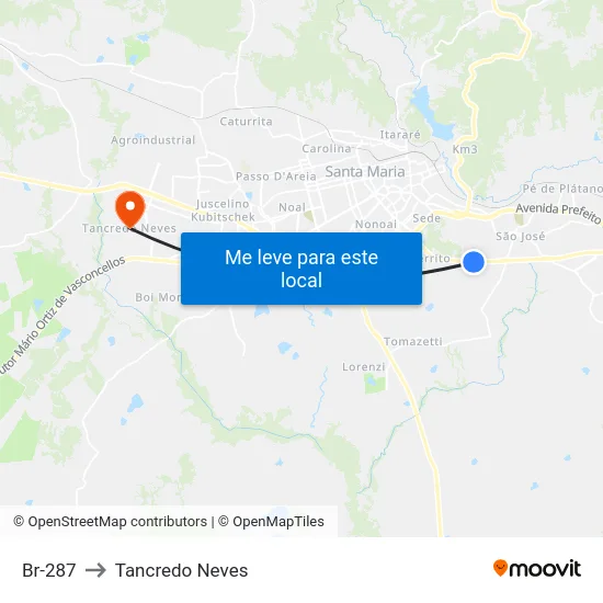 Br-287 to Tancredo Neves map