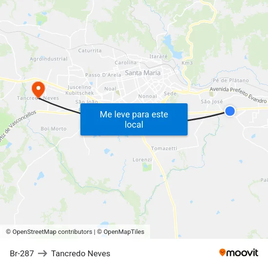 Br-287 to Tancredo Neves map