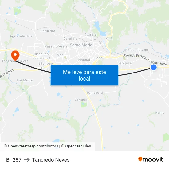 Br-287 to Tancredo Neves map