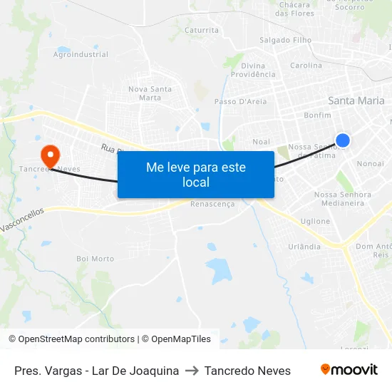 Pres. Vargas - Lar De Joaquina to Tancredo Neves map