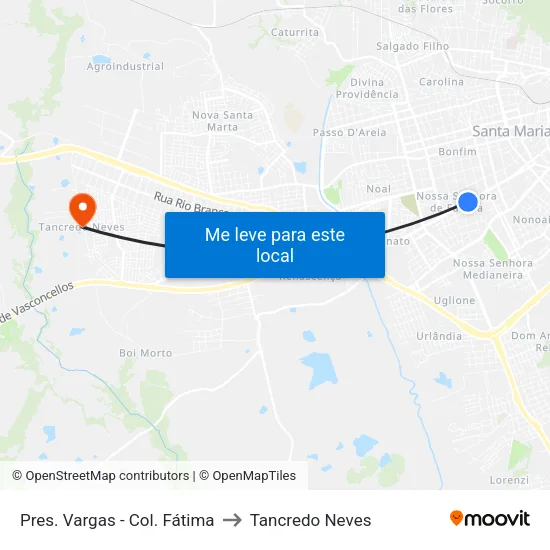 Pres. Vargas - Col. Fátima to Tancredo Neves map