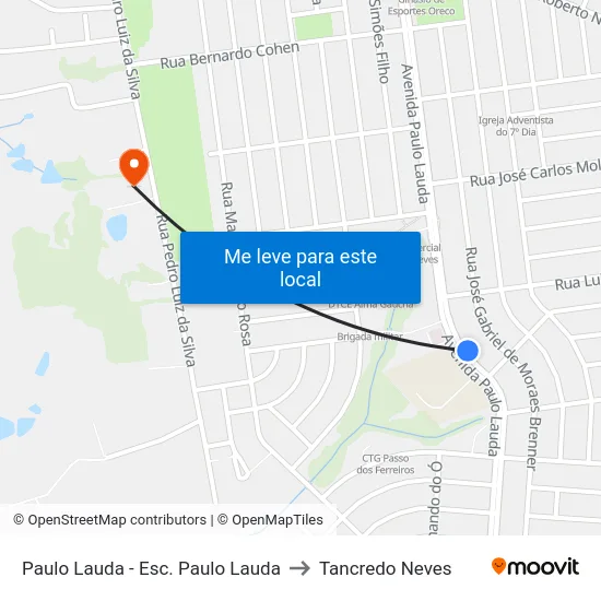 Paulo Lauda - Esc. Paulo Lauda to Tancredo Neves map