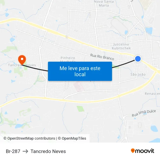 Br-287 to Tancredo Neves map