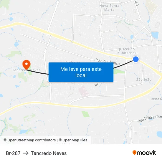 Br-287 to Tancredo Neves map