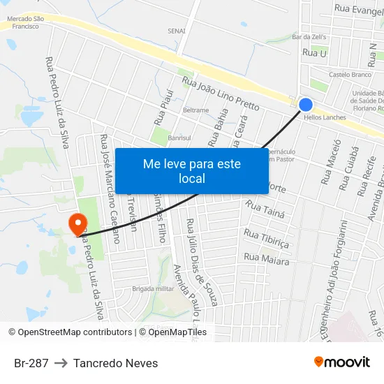 Br-287 to Tancredo Neves map
