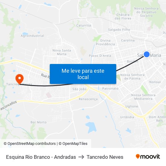 Esquina Rio Branco - Andradas to Tancredo Neves map