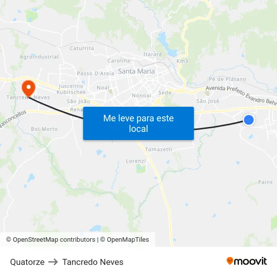 Quatorze to Tancredo Neves map