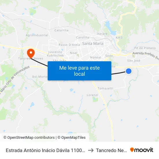 Estrada Antônio Inácio Dávila 1100-1132 to Tancredo Neves map