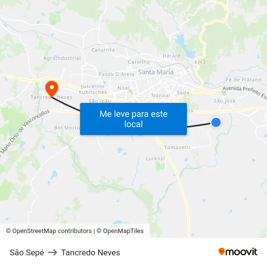 São Sepé to Tancredo Neves map