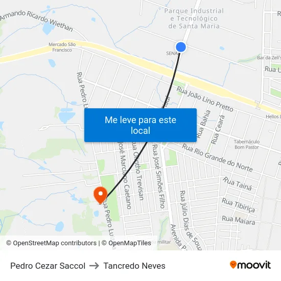 Pedro Cezar Saccol to Tancredo Neves map