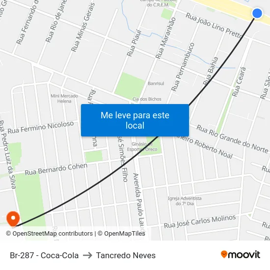 Br-287 - Coca-Cola to Tancredo Neves map