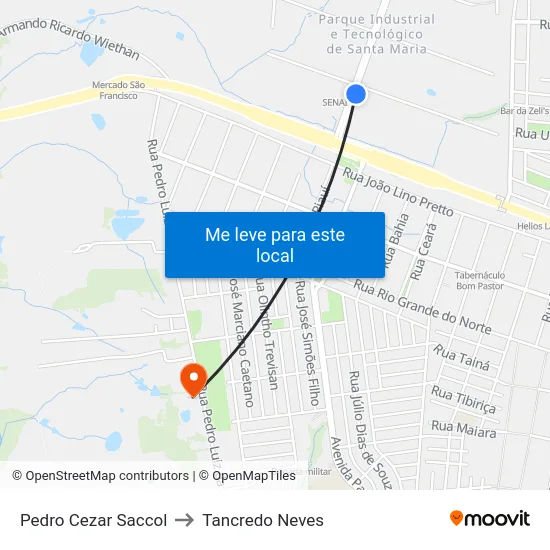 Pedro Cezar Saccol to Tancredo Neves map