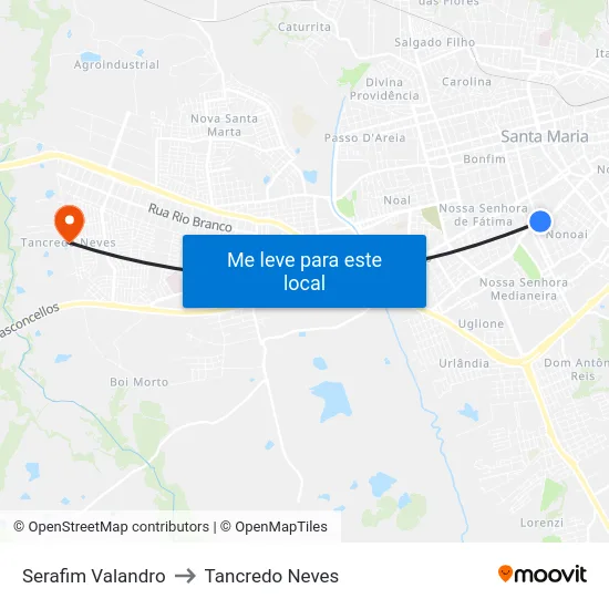 Serafim Valandro to Tancredo Neves map