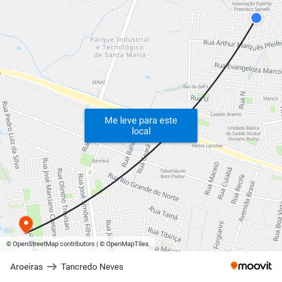Aroeiras to Tancredo Neves map