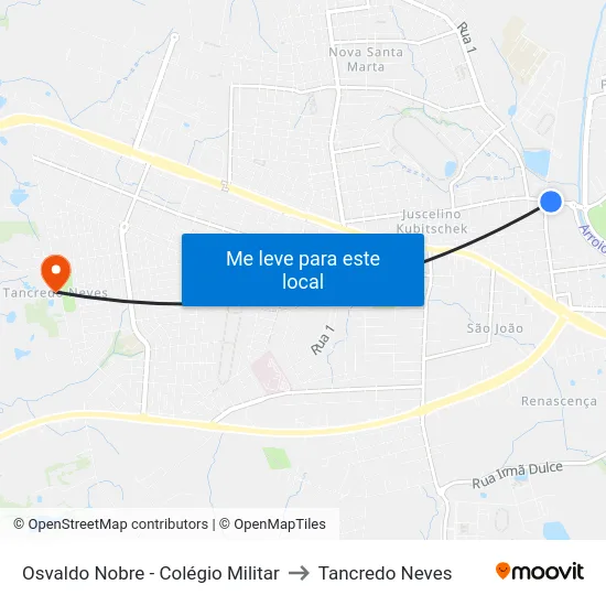Osvaldo Nobre - Colégio Militar to Tancredo Neves map
