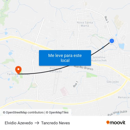 Elvidio Azevedo to Tancredo Neves map