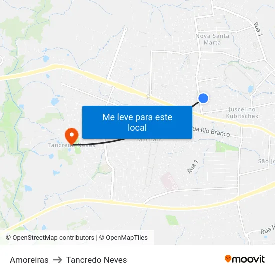 Amoreiras to Tancredo Neves map