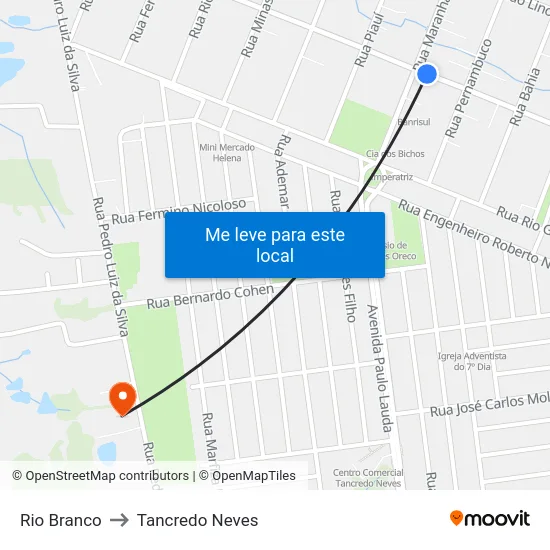 Rio Branco to Tancredo Neves map