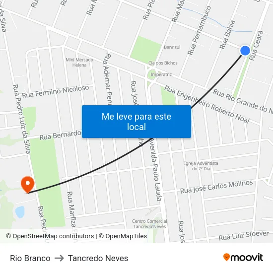 Rio Branco to Tancredo Neves map