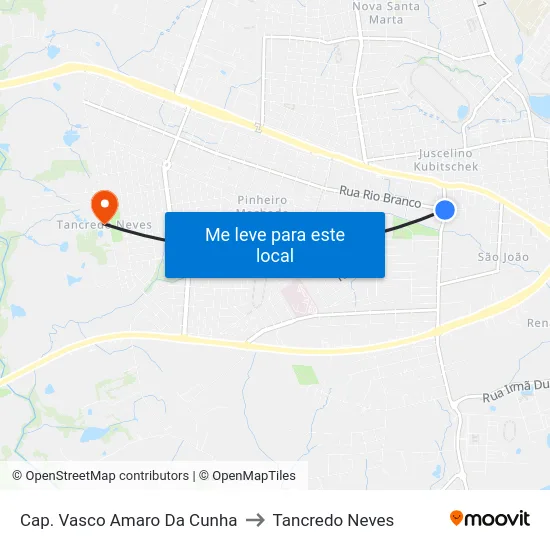 Cap. Vasco Amaro Da Cunha to Tancredo Neves map