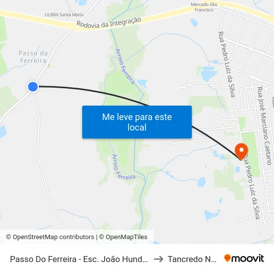 Passo Do Ferreira - Esc. João Hundertmark to Tancredo Neves map