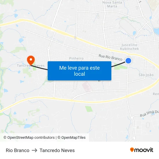 Rio Branco to Tancredo Neves map