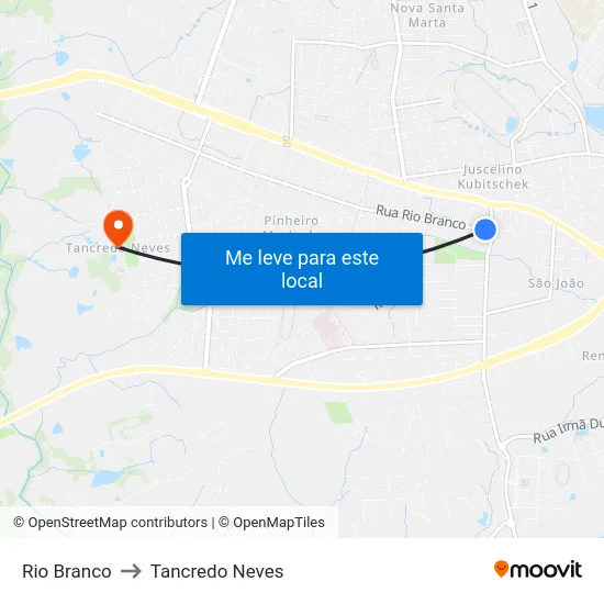 Rio Branco to Tancredo Neves map