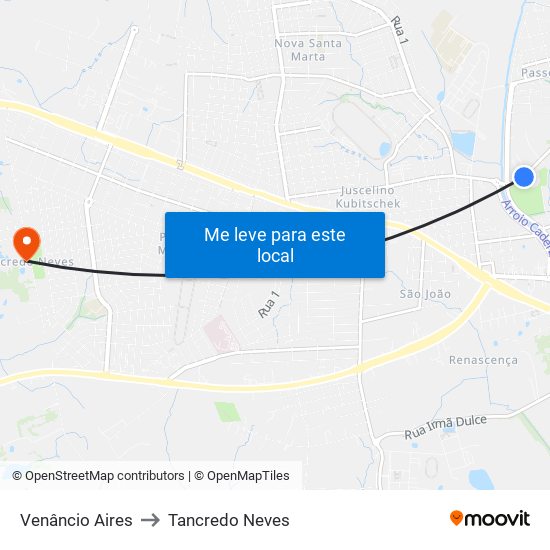 Venâncio Aires to Tancredo Neves map