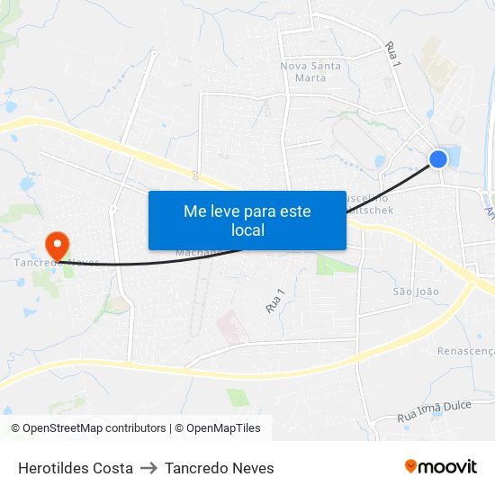 Herotildes Costa to Tancredo Neves map