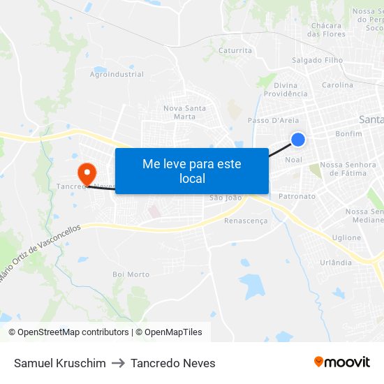 Samuel Kruschim to Tancredo Neves map