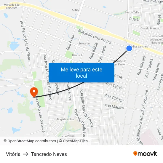 Vitória to Tancredo Neves map