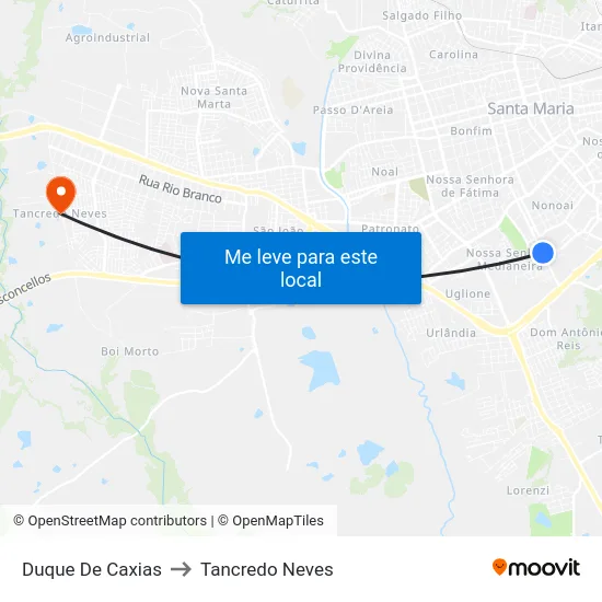 Duque De Caxias to Tancredo Neves map