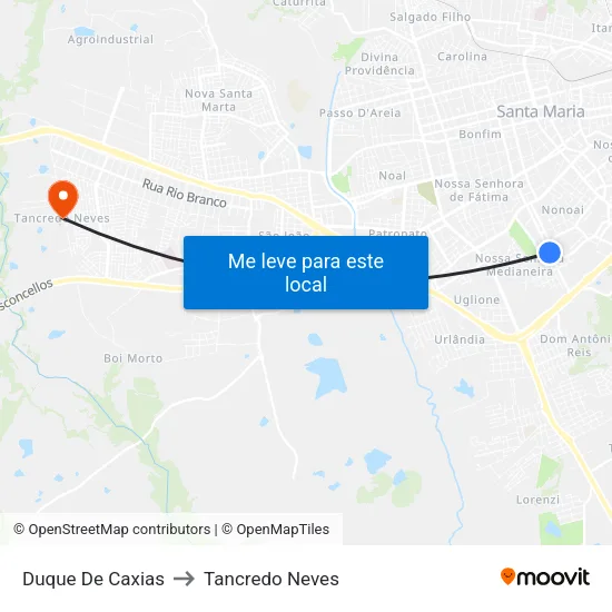 Duque De Caxias to Tancredo Neves map