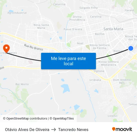 Otávio Alves De Oliveira to Tancredo Neves map