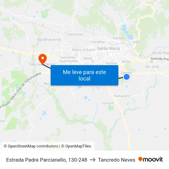 Estrada Padre Parcianello, 130-248 to Tancredo Neves map