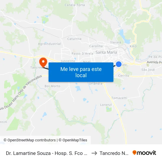 Dr. Lamartine Souza - Hosp. S. Fco De Assis to Tancredo Neves map