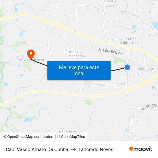 Cap. Vasco Amaro Da Cunha to Tancredo Neves map