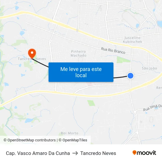 Cap. Vasco Amaro Da Cunha to Tancredo Neves map
