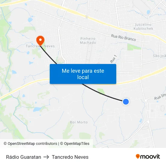 Rádio Guaratan to Tancredo Neves map