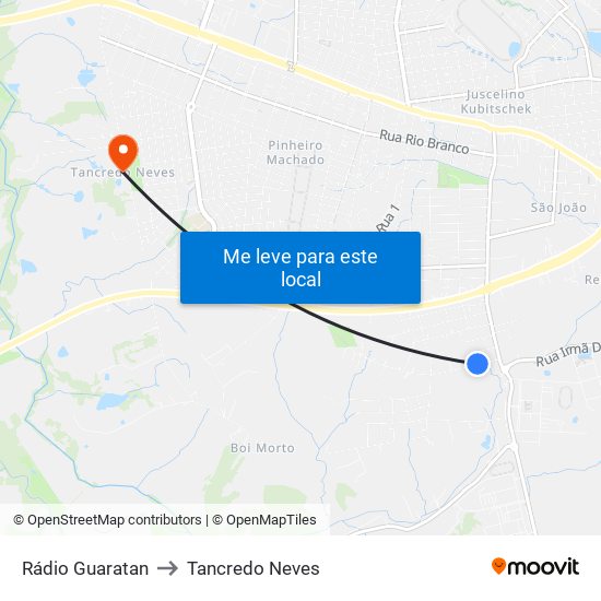Rádio Guaratan to Tancredo Neves map